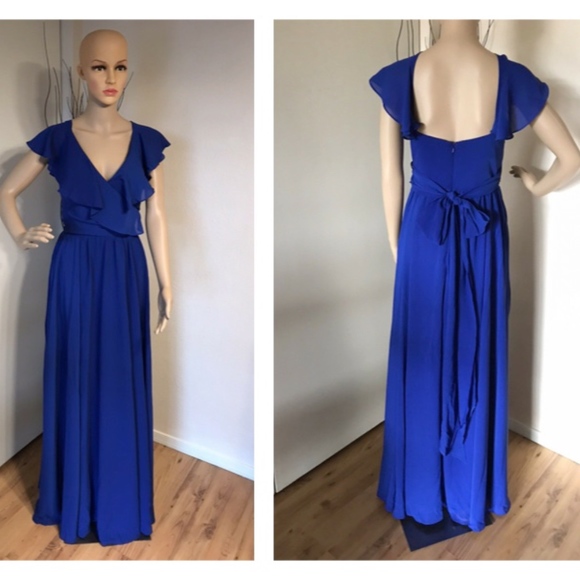 NEW $395 Carmen Marc Valvo Ruffle Back Tie Gown Size  10 - Picture 2 of 8